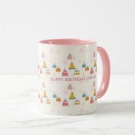 Caneca Custom Birthday Mug – Floating Cakes & Confetti