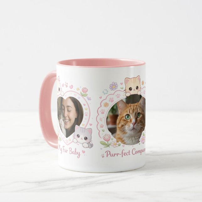 Caneca Custom Cat Lover Mug with 3 Photos | Personalized  (Frente Esquerda)
