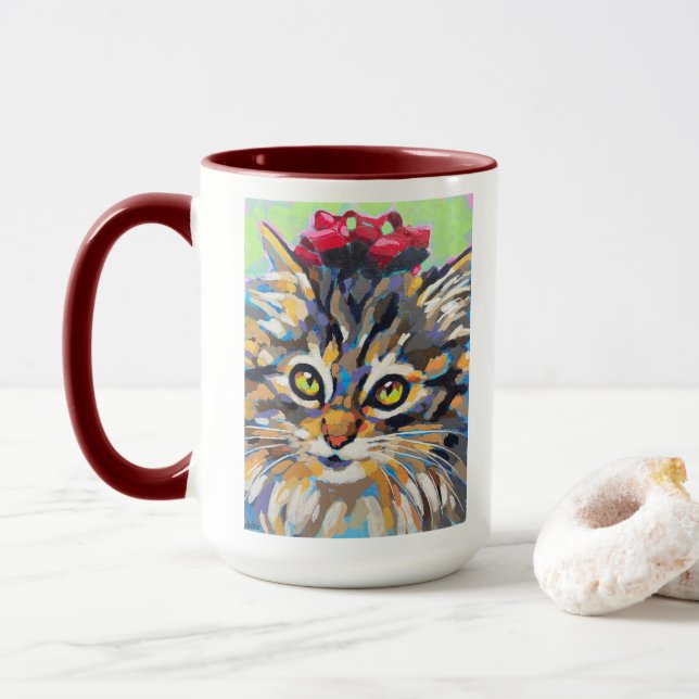 Caneca Custom Cat Portrait Painting -Forever Loved Pet (Com Donut)