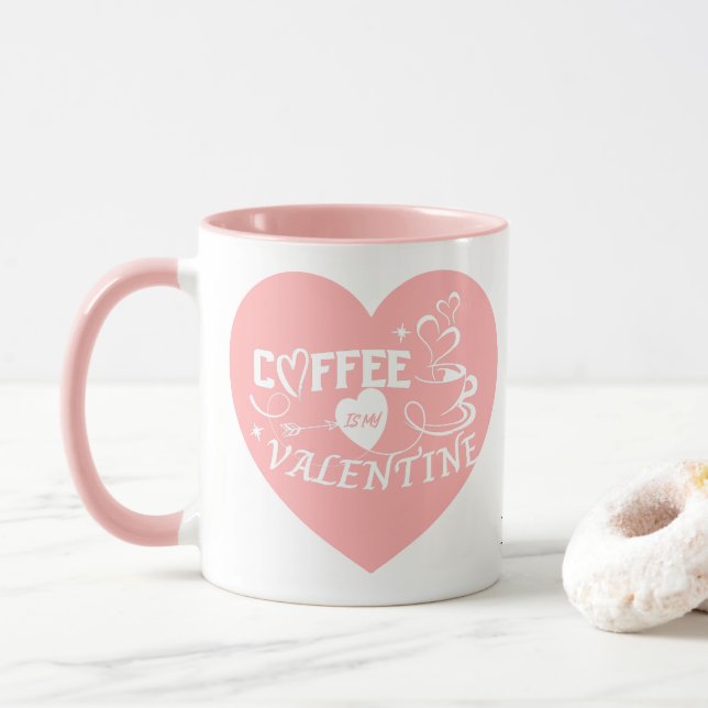 Caneca Custom Coffee Lover Pink Heart Arrow Valentine (Com Donut)