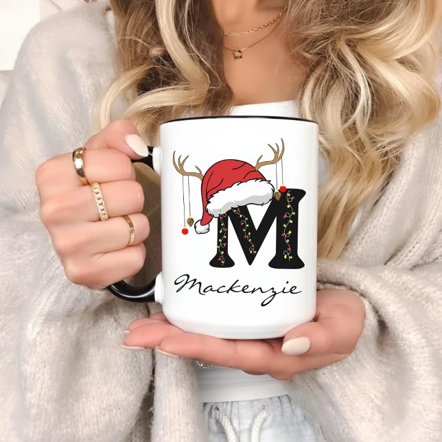 Caneca Custom Family Monogram Holiday Mug for Mom or Her (Santa Claus mug, holiday coffee mug, festive family mug, Christmas monogram cup, custom xmas mug,)
