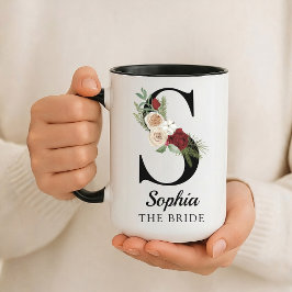 Caneca Custom Floral Alphabet Mug Gift for Bride Wife