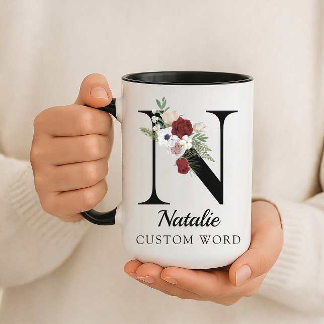 Caneca Custom Floral Alphabet Mug Gift for Coworkers (Personalized Monogram Floral Alphabet Mug for Mom, Grandma, Teacher, Nurse, Lawyer or Bridesmaid)