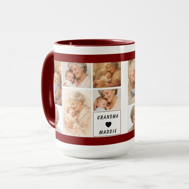 Caneca Custom Grandma Photo Collage | Grandparents Day (Frente Esquerda)