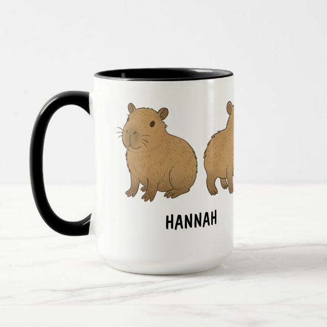 Caneca Custom Hand Drawn Cute Capybara Coffee (Esquerda)