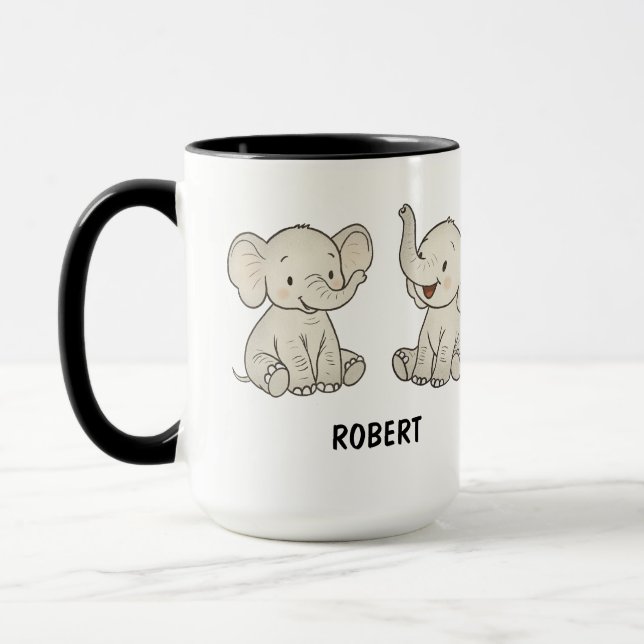 Caneca Custom Hand Drawn Cute Elephant Coffee (Esquerda)