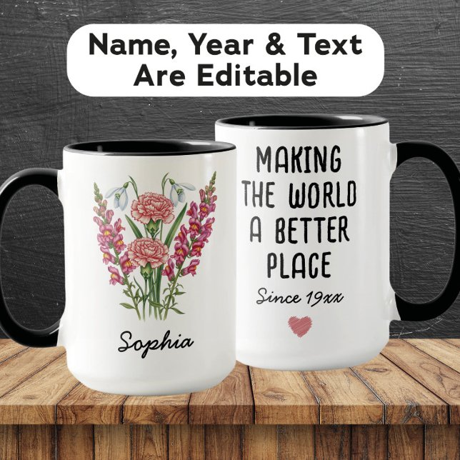 Caneca Custom January Birth Flower Mug - Carnation & Name (Criador carregado)