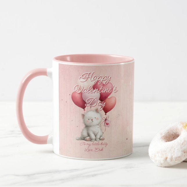 Caneca Custom Message Cat Animal Valentines Day (Com Donut)