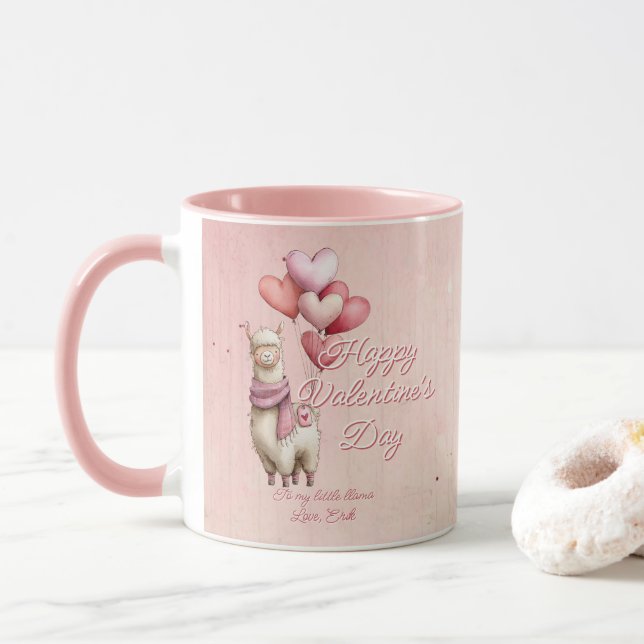 Caneca Custom Message Llama Animal Valentine's Day (Com Donut)