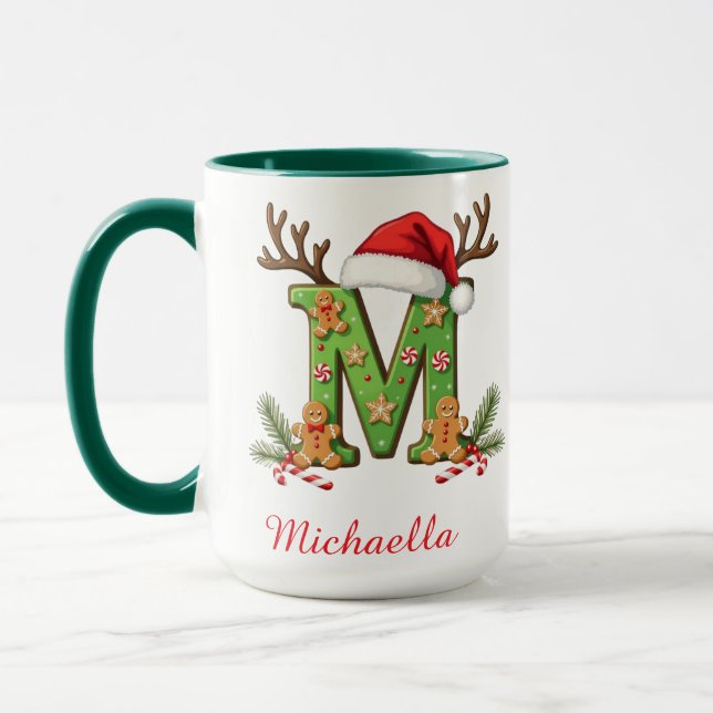 Caneca Custom Monogram initial M Santa merry Christmas  (Esquerda)