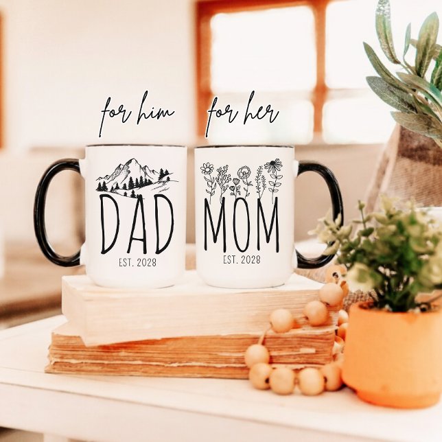 Caneca Custom Mug for Mom & Dad, New Parents Gift Set (new mom mug, gifts for new moms, mug set for mom & dad, pregnancy announcement mug, baby shower mug,)