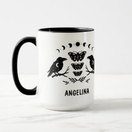 Caneca Custom Mystical Celestial Moth & Crows Goth Witchy