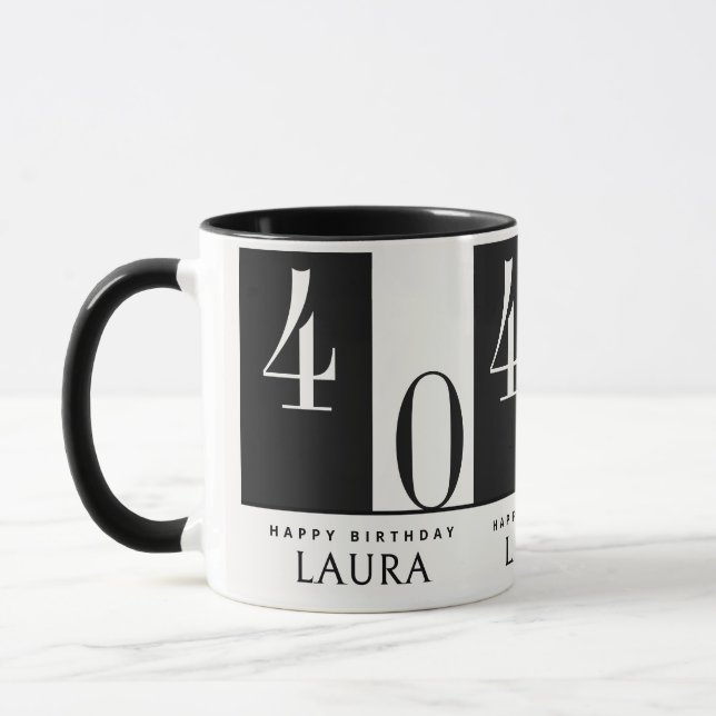 Caneca Custom Name & Age Black and White Birthday (Esquerda)