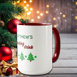 Caneca Custom Name Funny Thinking Drink Christmas Trees