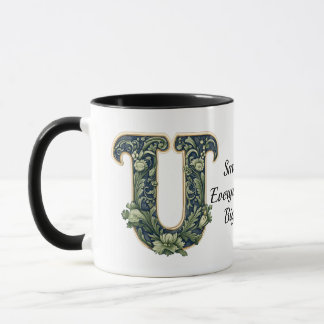 Caneca Custom Name Mug with Green Leaf Monogram