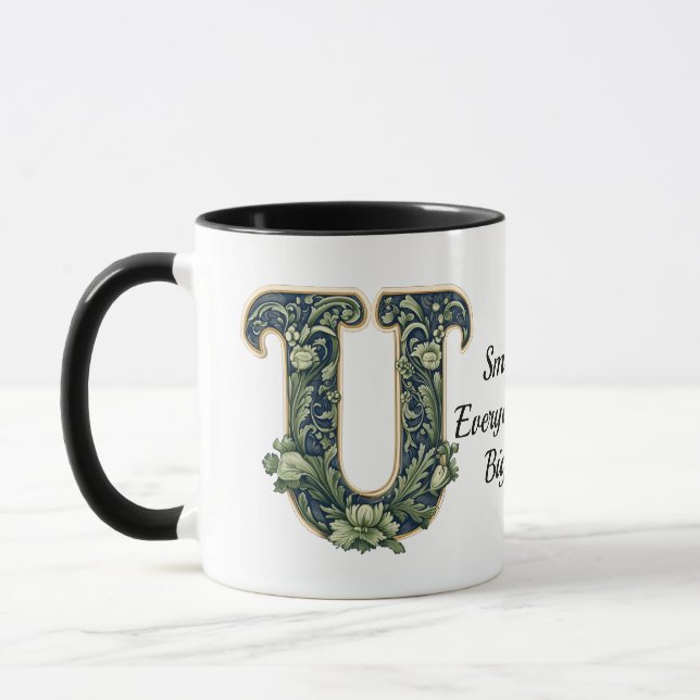 Caneca Custom Name Mug with Green Leaf Monogram  (Esquerda)