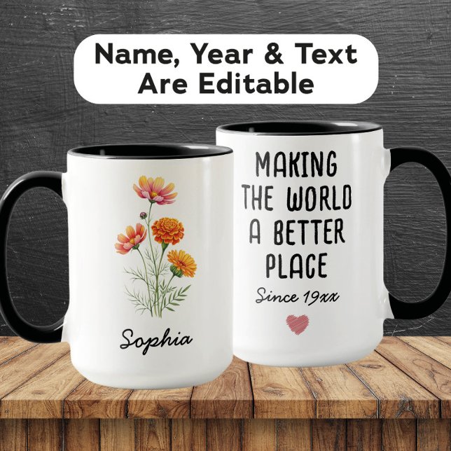 Caneca Custom October Birth Flower - Personalized Name (Criador carregado)