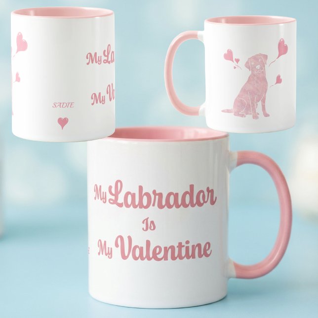 Caneca Custom Pastel Pink Labrador Valentine Mug, Name (Criador carregado)