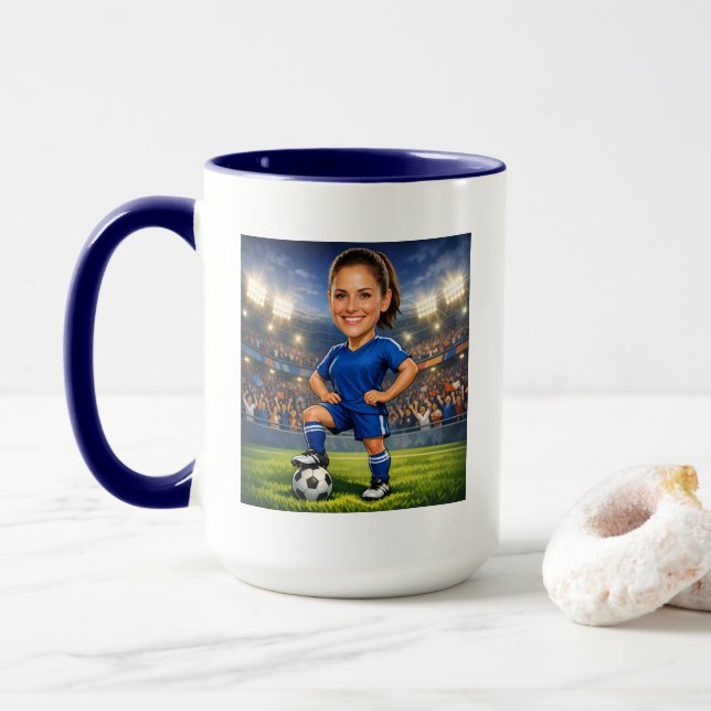 Caneca Custom Photo-Face Soccer/Football Star Caricature (Com Donut)