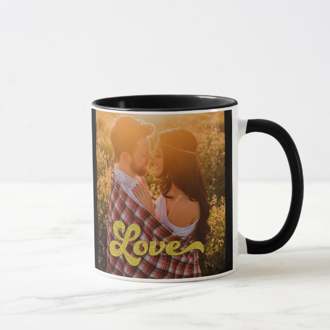 Caneca Custom Photo with Gold Love Overlay (Direita)