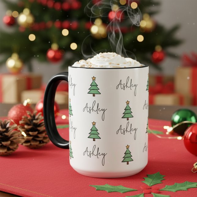 Caneca Custom Pine Tree Christmas Mug for Kids & Coworker (festive coffee lover · holiday mug favor · christmas hot chocolate mug · snow season mug ·)