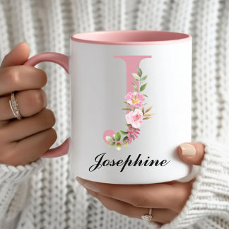 Caneca Custom Pink Monogram Mug Gift for Girls and Kids