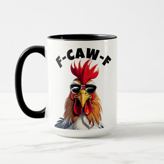 Caneca Custom Rooster Humor Mug - Cocky Quotes F Caw F  (Esquerda)