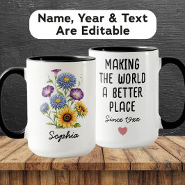 Caneca Custom September Birth Flower - Personalized Name