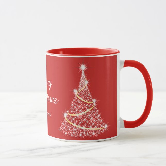 Caneca Custom Sparkling White Red Christmas Tree Holiday (Direita)