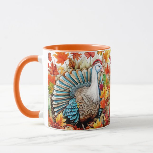 Caneca Custom Thanksgiving Turkey Autumn Leaves (Esquerda)