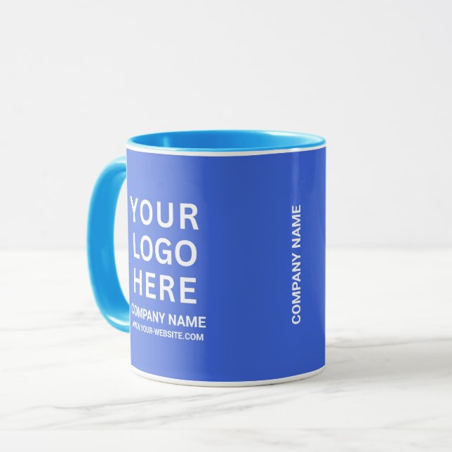 Caneca Custom White Company Logo on a Business Blue (Frente Esquerda)