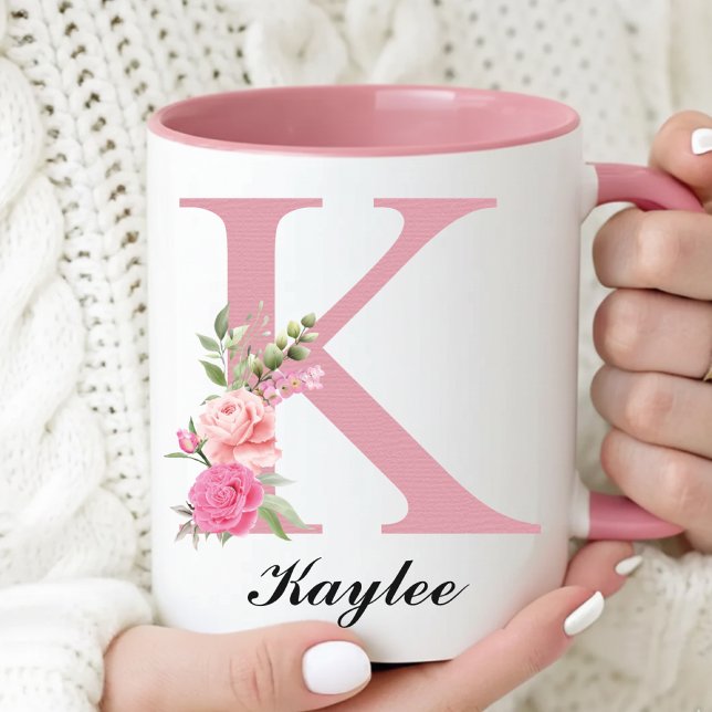 Caneca Custom Wildflower Graduation Mug Gift for Women (Floral Monogram Mug New Mom Gift for Her, Personalized Pink Floral Mug Bridesmaid Proposal Gift)