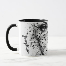 Caneca Customized Music Sheet Face Art Black White Artist