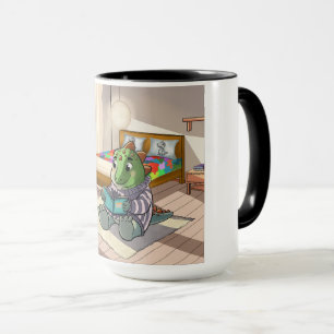 Caneca Cute 3D Baby T-Rex Reading in Bed Combo Mug