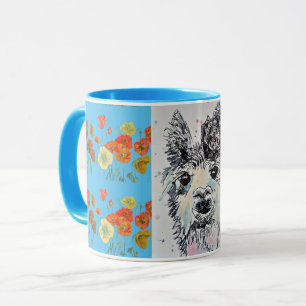 Caneca Cute Alpacca Llama Blue Watercolor Painting Mug