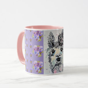 Caneca Cute Alpacca Llama roxo Molho de Pintor de Aquarel