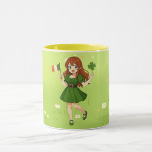 Caneca Cute anime ruiva dia de São Patrício