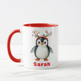 Caneca Cute Antlers Penguin Holiday Coffee Mug