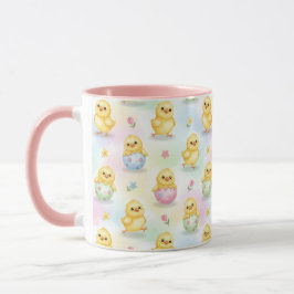 Caneca Cute Baby Chick Watercolor Easter Pattern