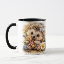 Caneca Cute Baby Hedgehog with Teddy Bear Coffee Mug