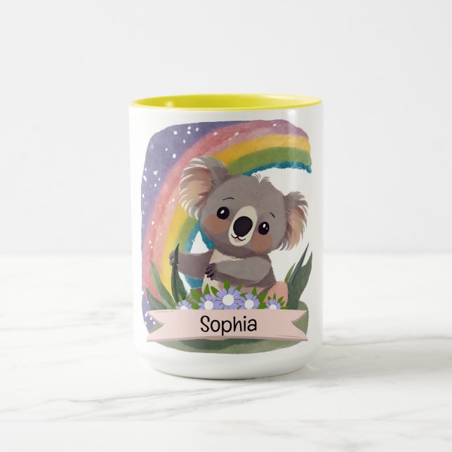 Caneca Cute Baby Koala Rainbow Nome Personalizado (Centro)
