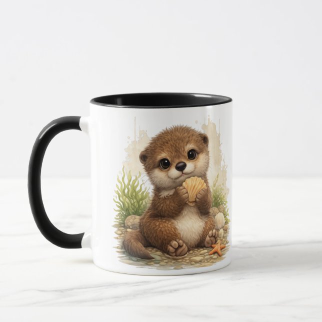 Caneca Cute Baby Otter Seashell Cartoon Coffee Mug (Esquerda)