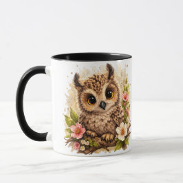 Caneca Cute Baby Owl with Flowers Woodland Coffee Mug