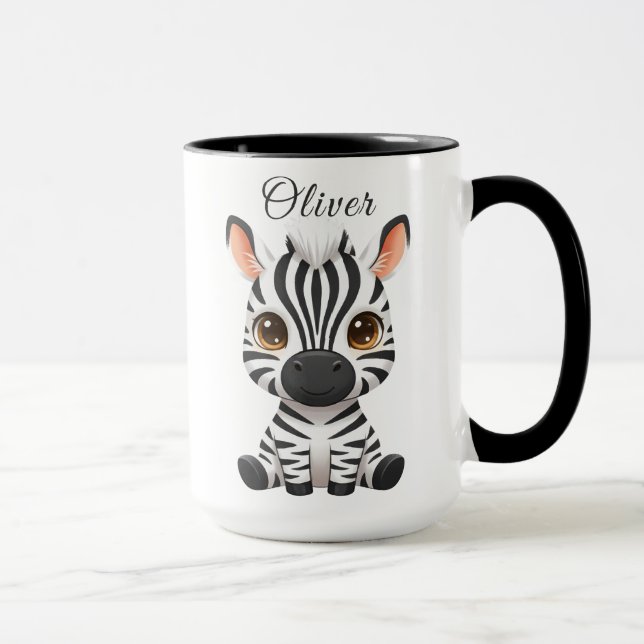 Caneca Cute Baby Zebra Cartoon, Personalize Child's Name (Direita)