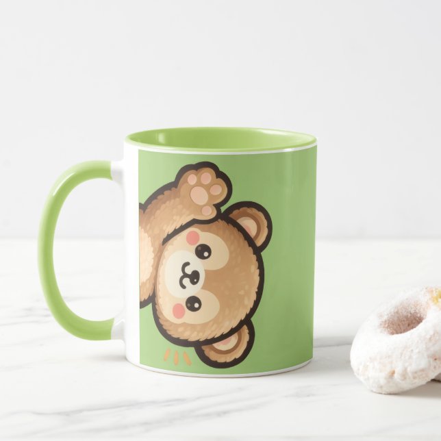 Caneca Cute Bear Green Mug | Kawaii Coffee Cup (Com Donut)