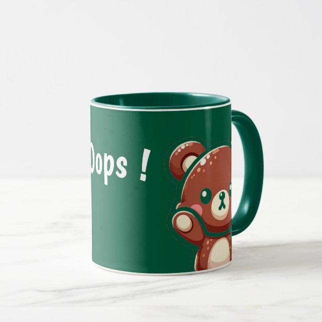Caneca Cute Bear Oops Green Mug | Kawaii Coffee Cup (Frente Esquerda)