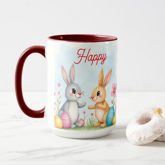 Caneca Cute Beautiful Easter Bunnies Modern Collection (Com Donut)