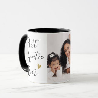 Caneca Cute Best Auntie Ever Photo Black And Gold Heart