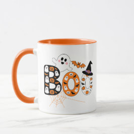 Caneca Cute BOO Lettering Ghost and Pumpkin Halloween