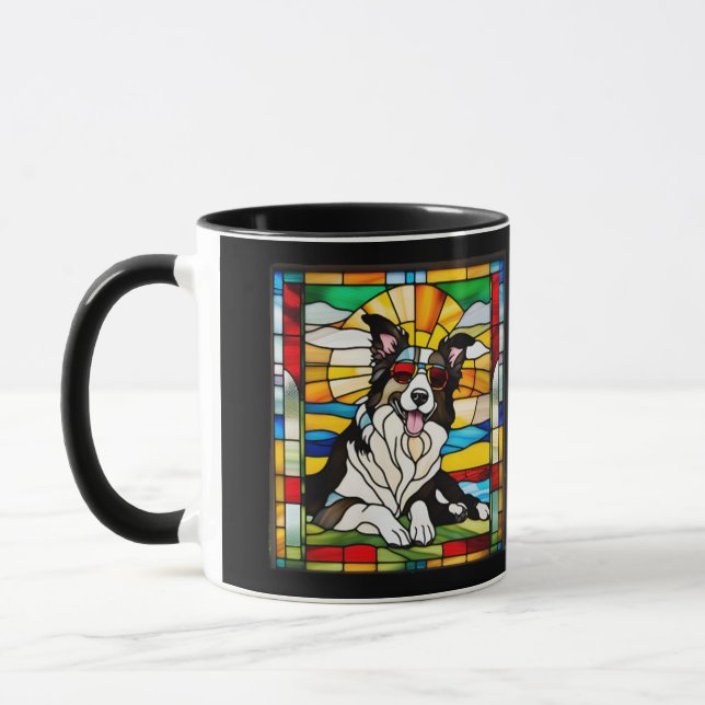 Caneca Cute Border Collie Stained Glass Coffee Mug (Esquerda)